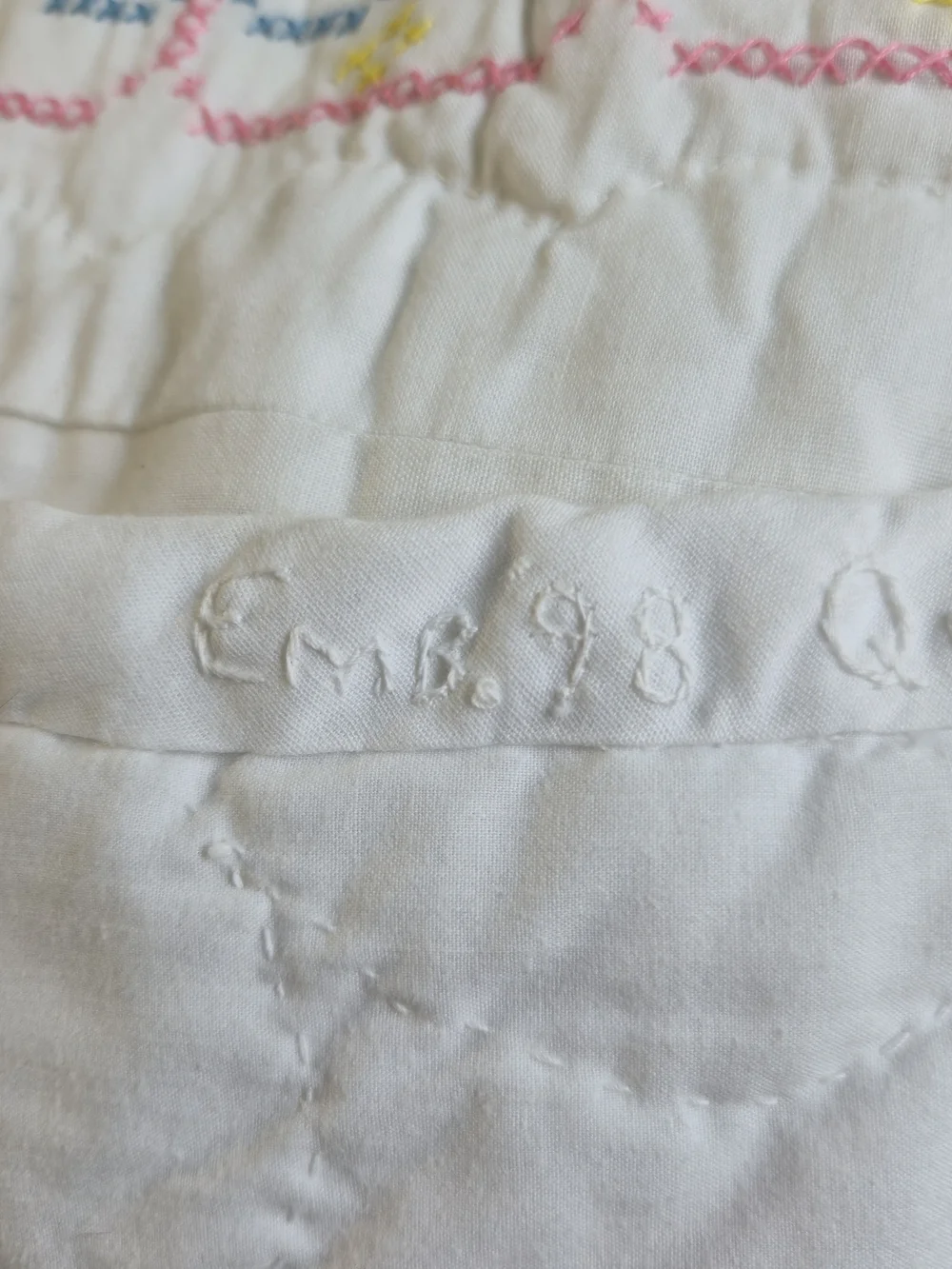 Vintage Handmade Floral Tulip Quilt Set - Signed Heirloom 3-Piece Lace Edge